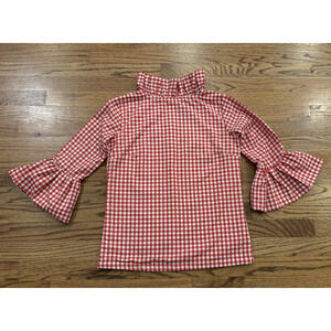 Elizabeth Wilson Designs Katherine Top Red Gingham Ruffle Collar XS Extra Small